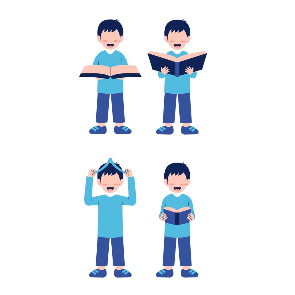 Set Of Little Boy Character Holding Book vector