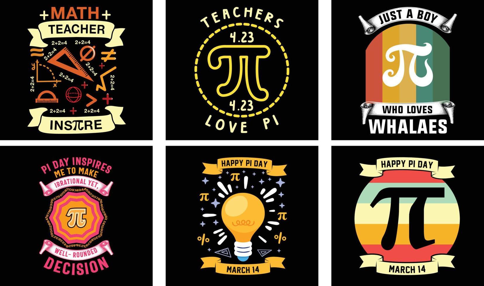 Pi Day T-shirt Design Bundle. Pi t-shirt. Math T shirt design. Pi day Vector Graphics