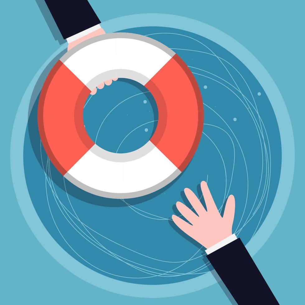 The man reaches for the life preserver. Cartoon vector illustration. Business illustration.