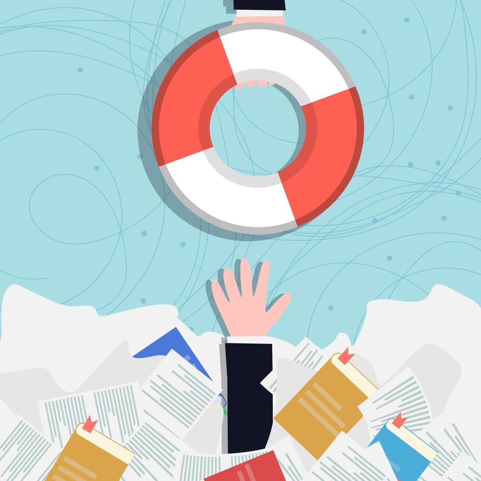 The man reaches for the life preserver. Cartoon vector illustration. Business illustration.
