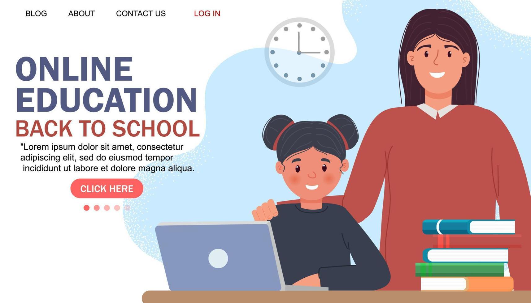 Online education modern flat design. Online school concept. Remote education. Landing page template. For your design. vector