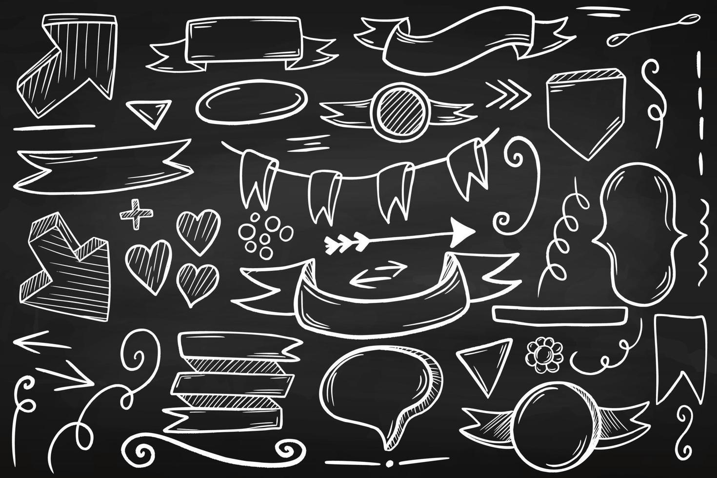 Hand drawn big set of elements on chalk board. For your design. vector