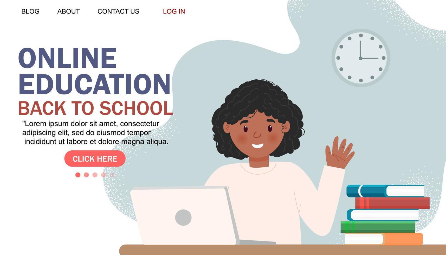 Online education modern flat design. Online school concept. Remote education. Landing page template. For your design. vector