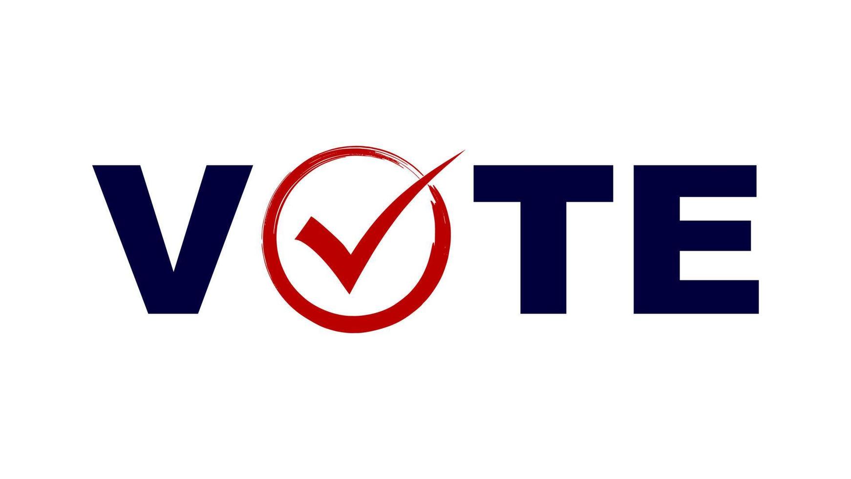 palabra de voto con el símbolo de marca de verificación roja para la ilustración de vector de diseño de elecciones