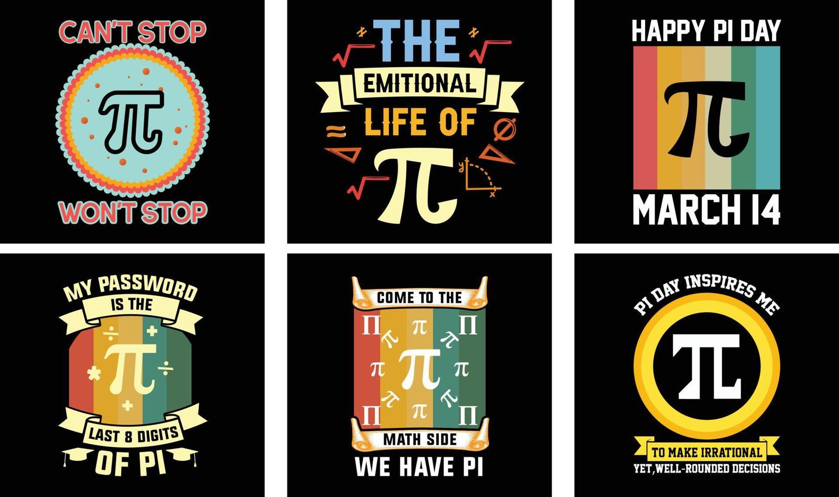 Pi Day T-shirt Design Bundle. Pi t-shirt. Math T shirt design. Pi day Vector Graphics