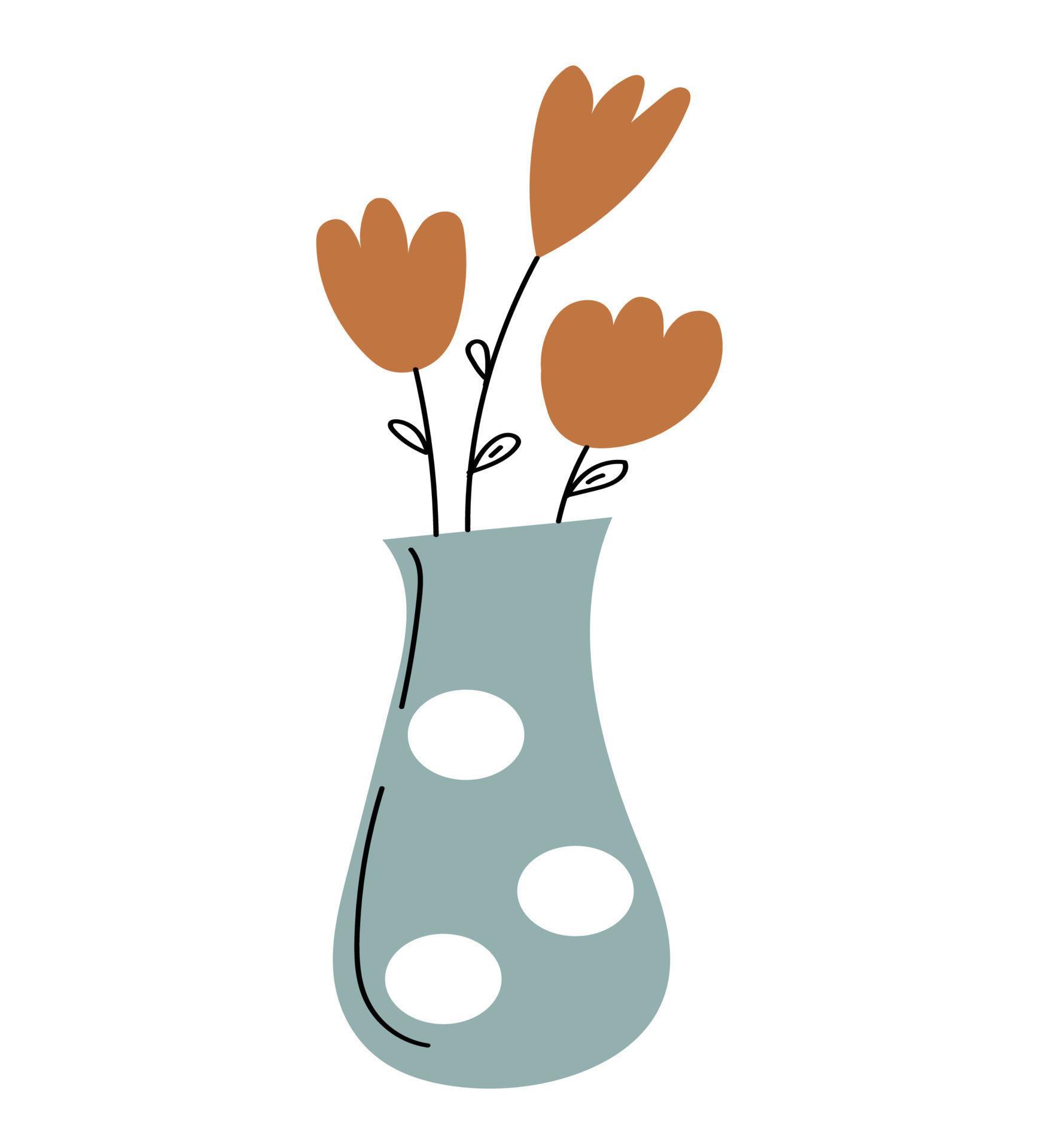 Vase with flowers. Isolated flat design. Spring bloom. Vector doodle
