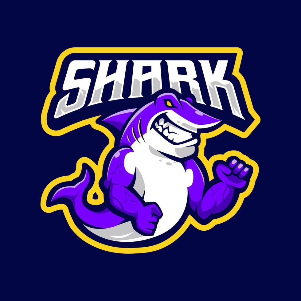 Shark eSport Gaming Mascot Logo. Muscular Fish Illustration Design for Team vector