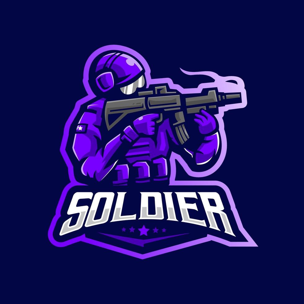 soldado disparar juego mascota logotipo diseño ilustración vector para escuadrón de equipo