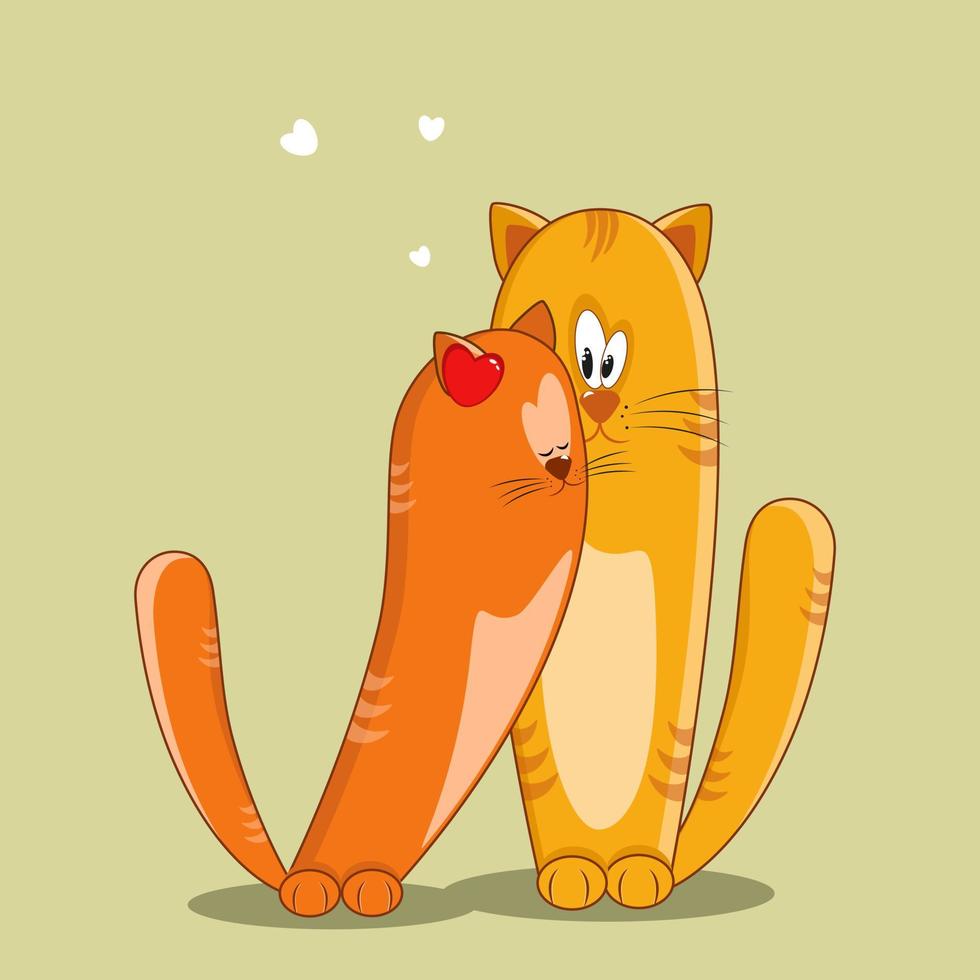 Red cats are cute on a green background. A girl and a boy. Hearts. Vector. vector