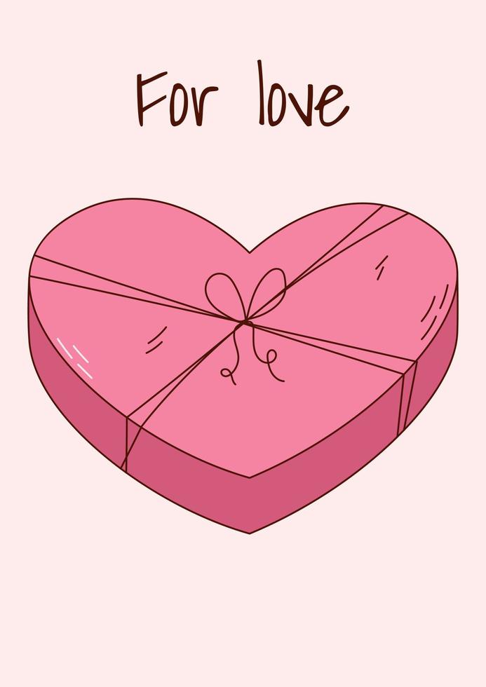 Valentine's Day greeting card with chocolates in a box. Vector illustration
