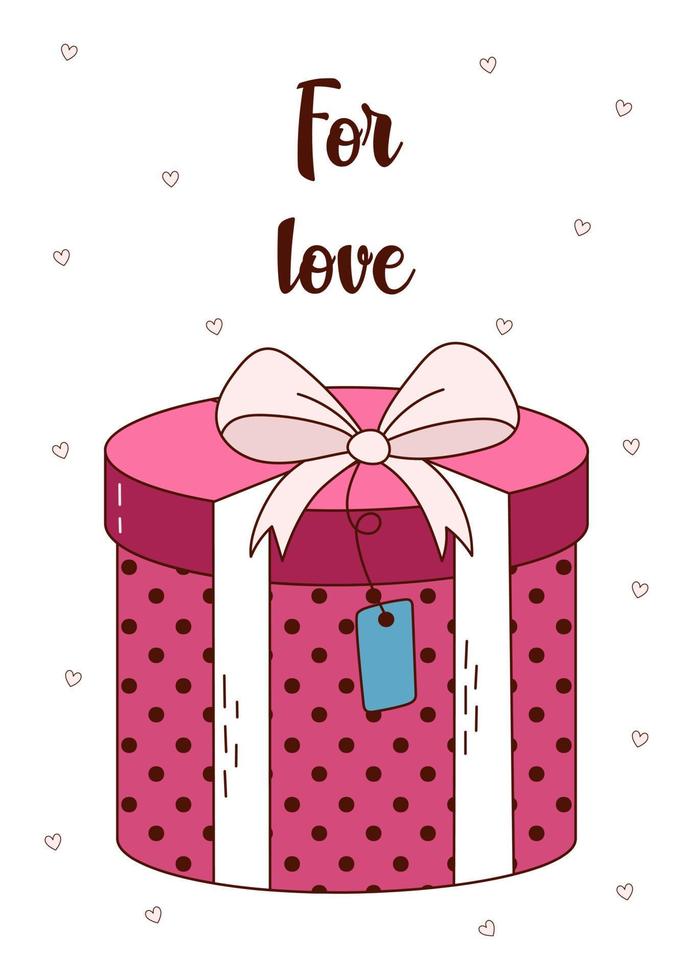 Valentine's Day greeting card with a gift box. Vector illustration