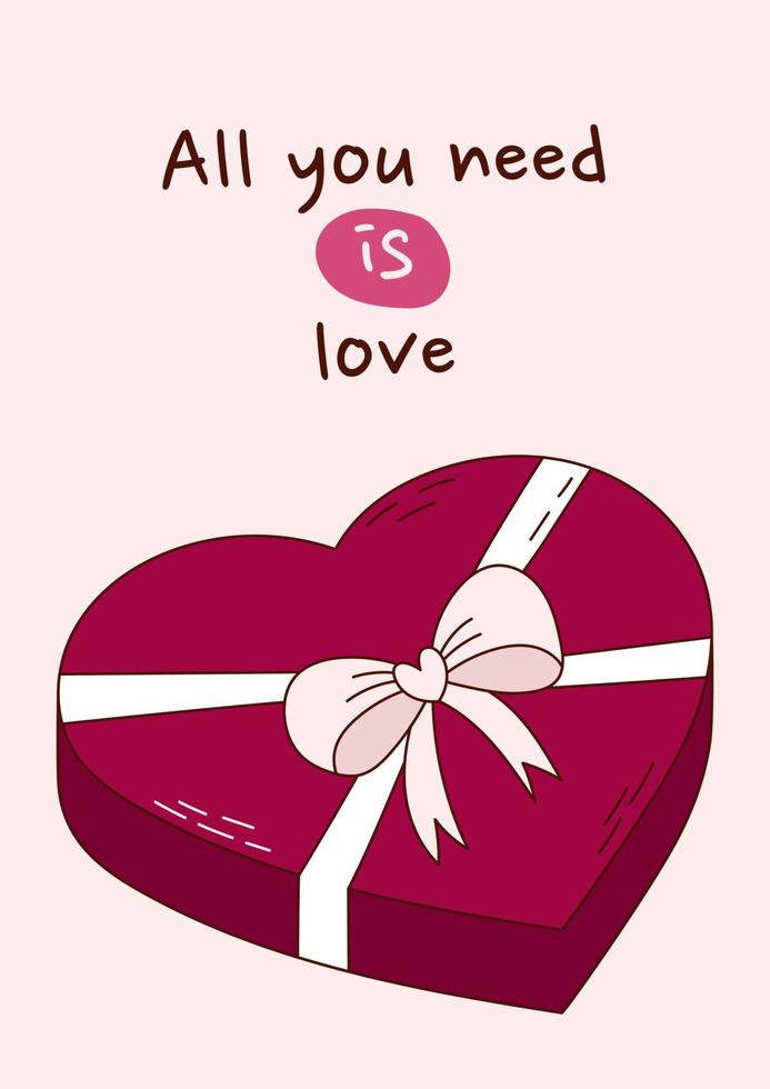 Valentine's Day greeting card with chocolates in a box. Vector illustration