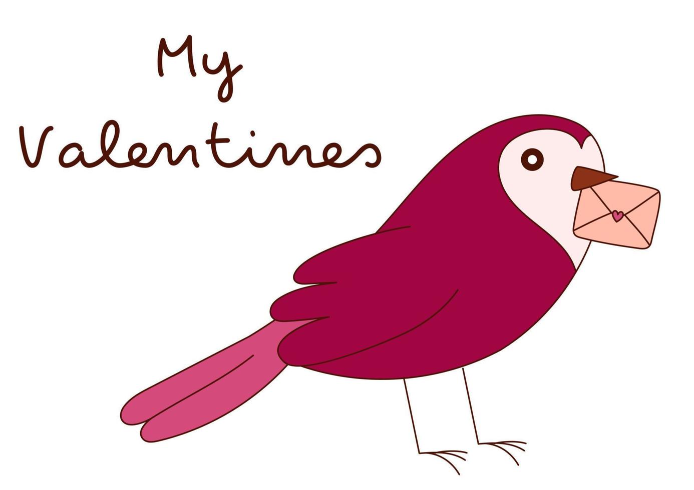 Valentine's Day greeting card with bird and hearts. Vector illustration.