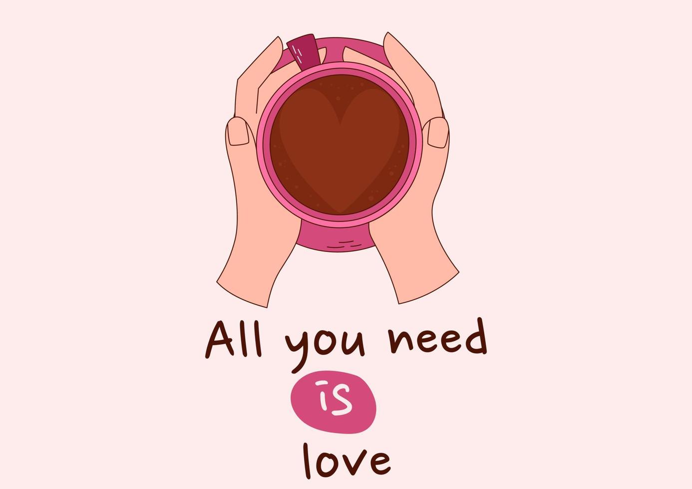 tarjeta de felicitación del día de san valentín con una mano y una taza de café. ilustración vectorial vector