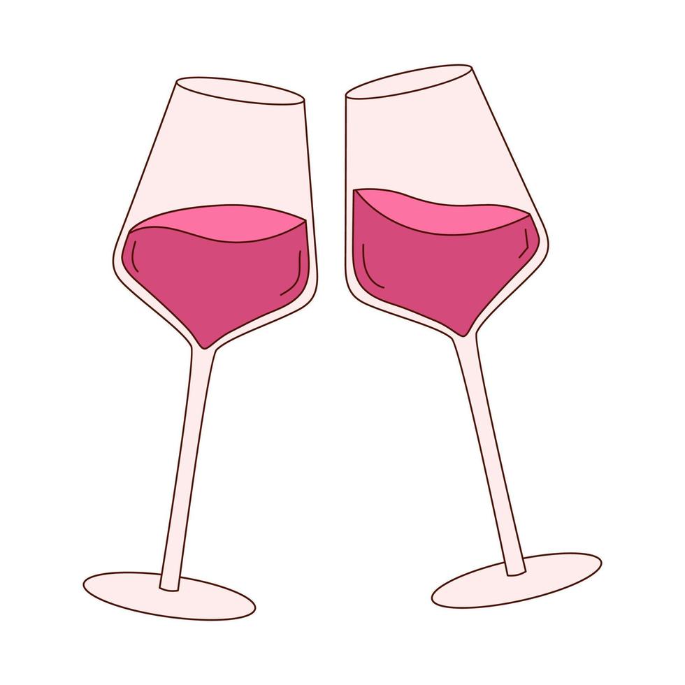 Hand drawn glasses of wine for Valentine day. Design elements for posters, greeting cards, banners and invitations. vector