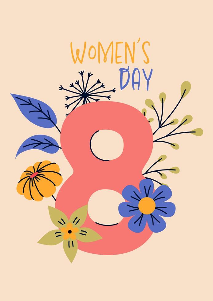 8 de marzo, día internacional de la mujer. tarjetas de felicitación o plantillas de postales para tarjetas, afiches, volantes. poder femenino, feminismo, concepto de hermandad. vector