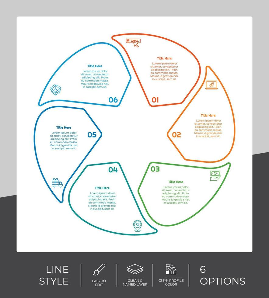 Presentation business option infographic with line style and colorful concept. 6 options of infographic can be used for business purpose. vector