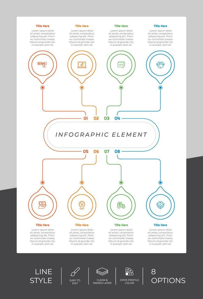 infografía de opción de negocio de presentación con estilo de línea y concepto colorido. Se pueden usar 6 opciones de infografía para fines comerciales. vector