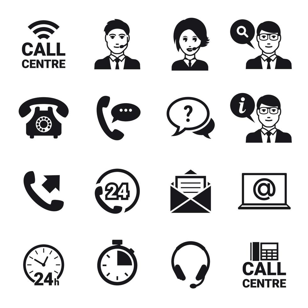 Call center icons set. Black on a white background vector