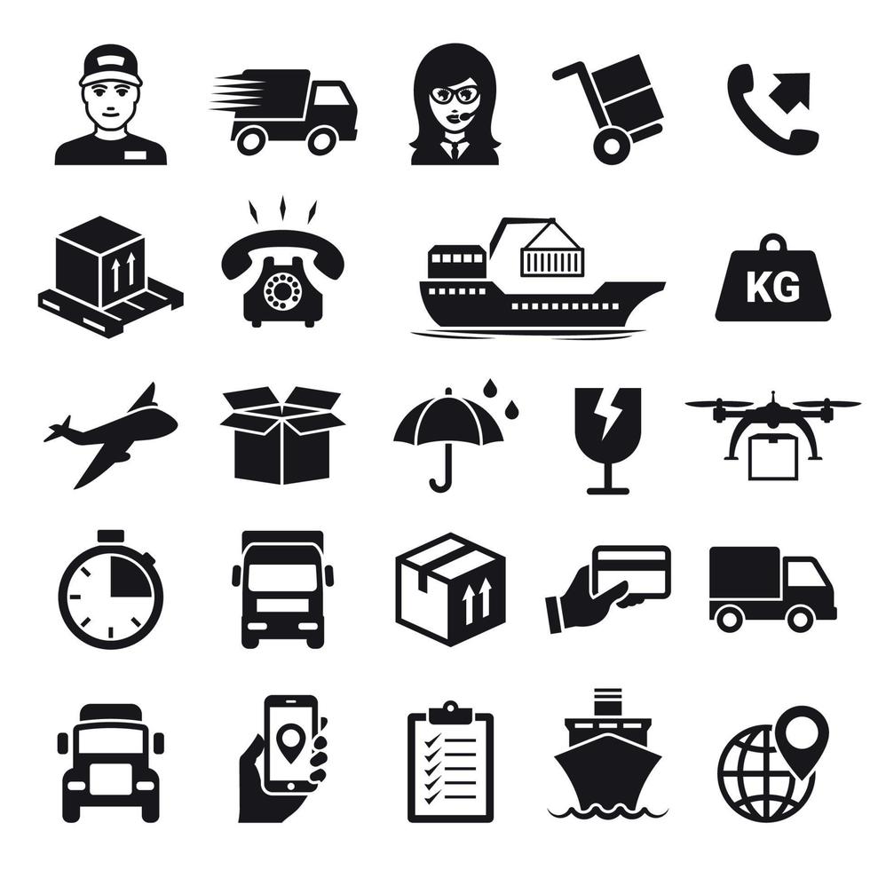 Shipping and delivery icons set. Black on a white background vector