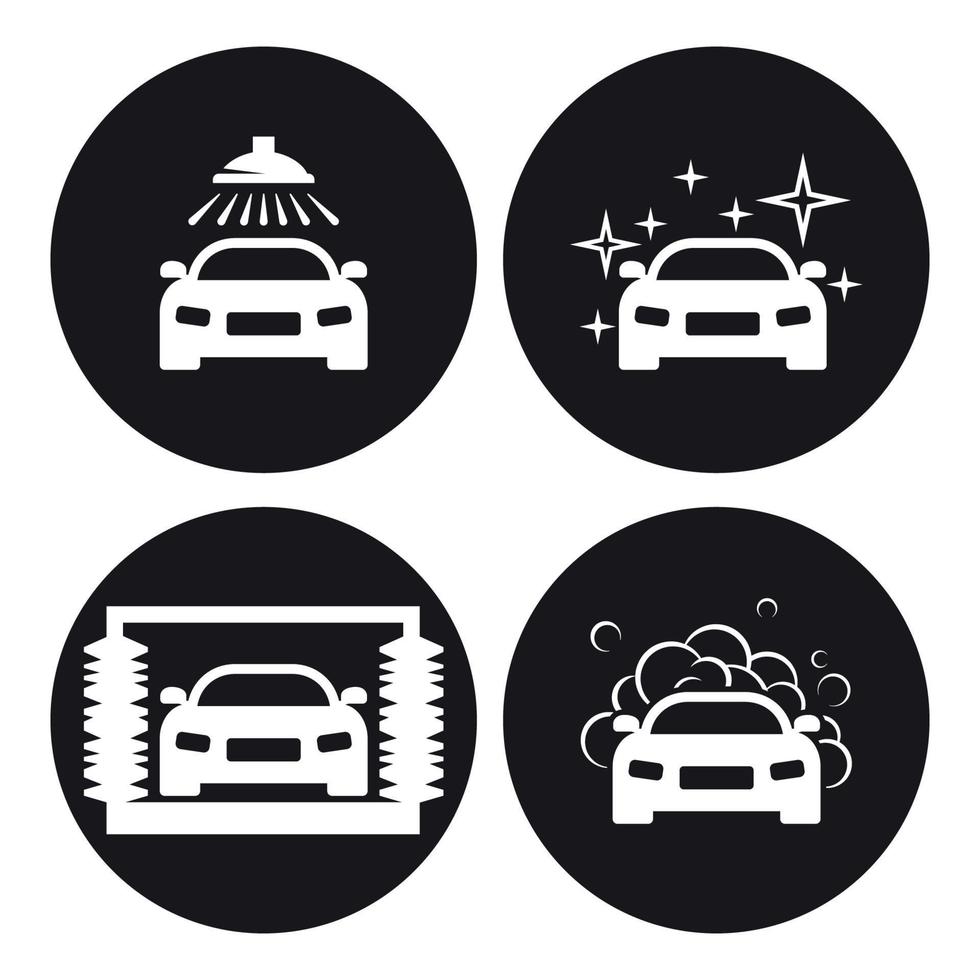 Car wash icons set. White on a black background vector
