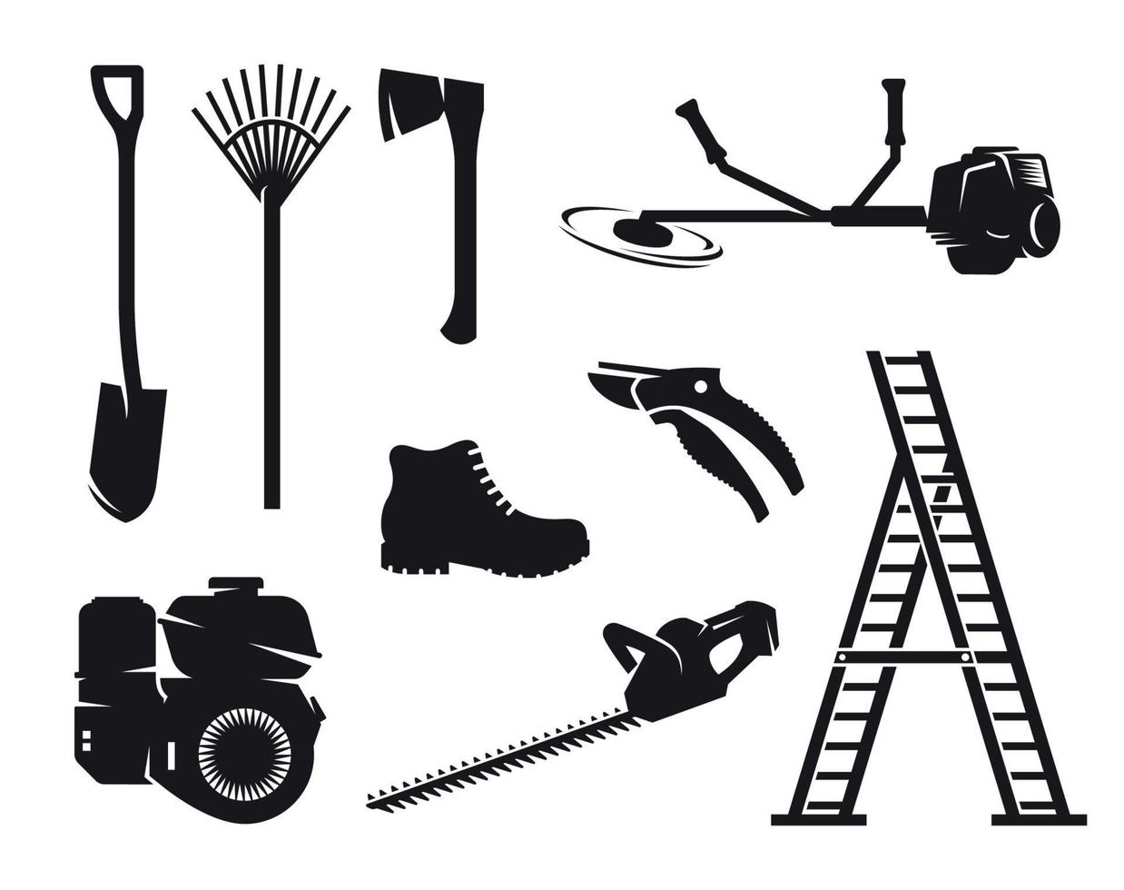 Gardening equipment icons. Black on a white background vector