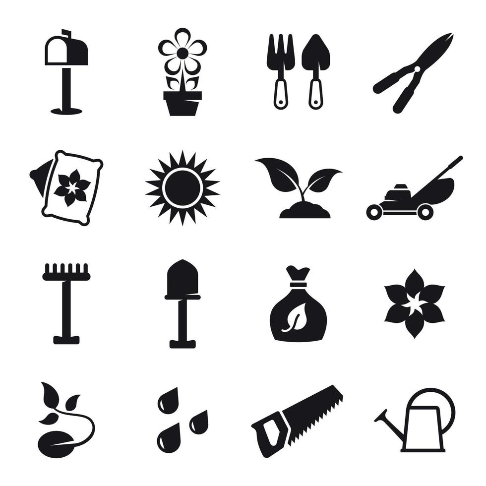 Gardening tools icons set. Black on a white background vector