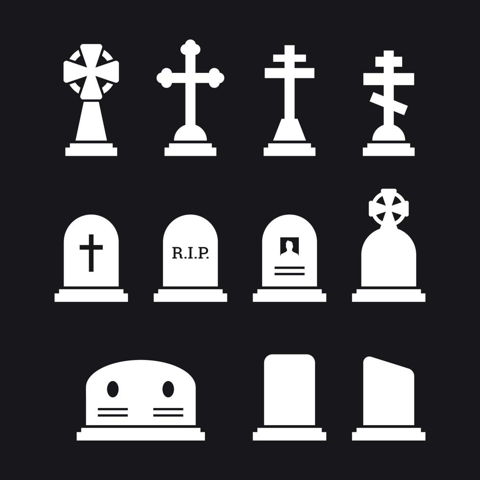 Graveyard icons set. White on a black background vector