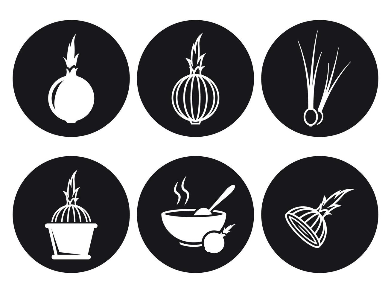 conjunto de iconos de cebolla. blanco sobre un fondo negro vector