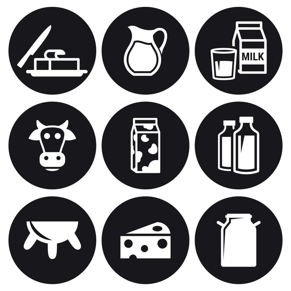 Milk icons set. White on a black background vector
