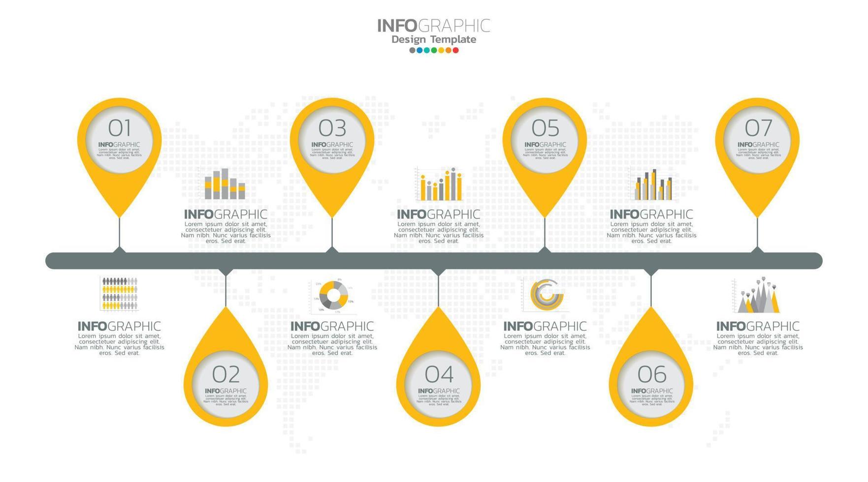 Timeline infographic vector with 7 steps can be used for workflow, layout, diagram, annual report, web design.