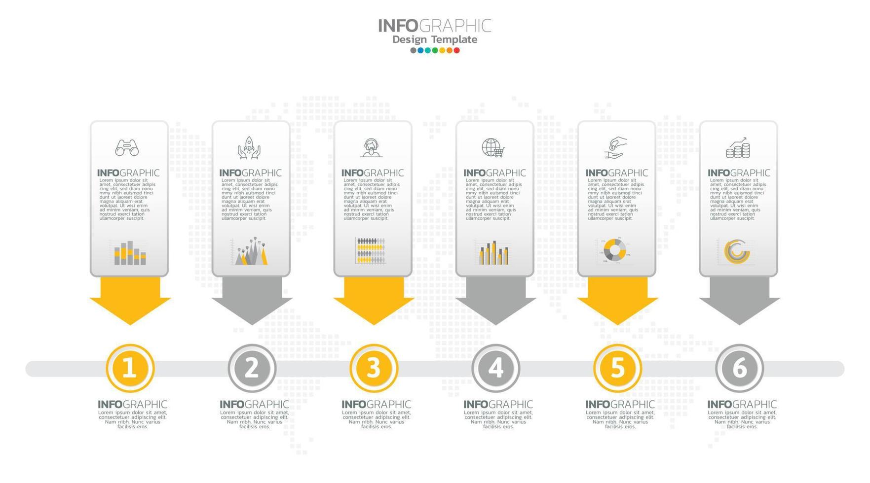 Timeline infographic vector with 6 steps can be used for workflow layout diagram annual report web design.