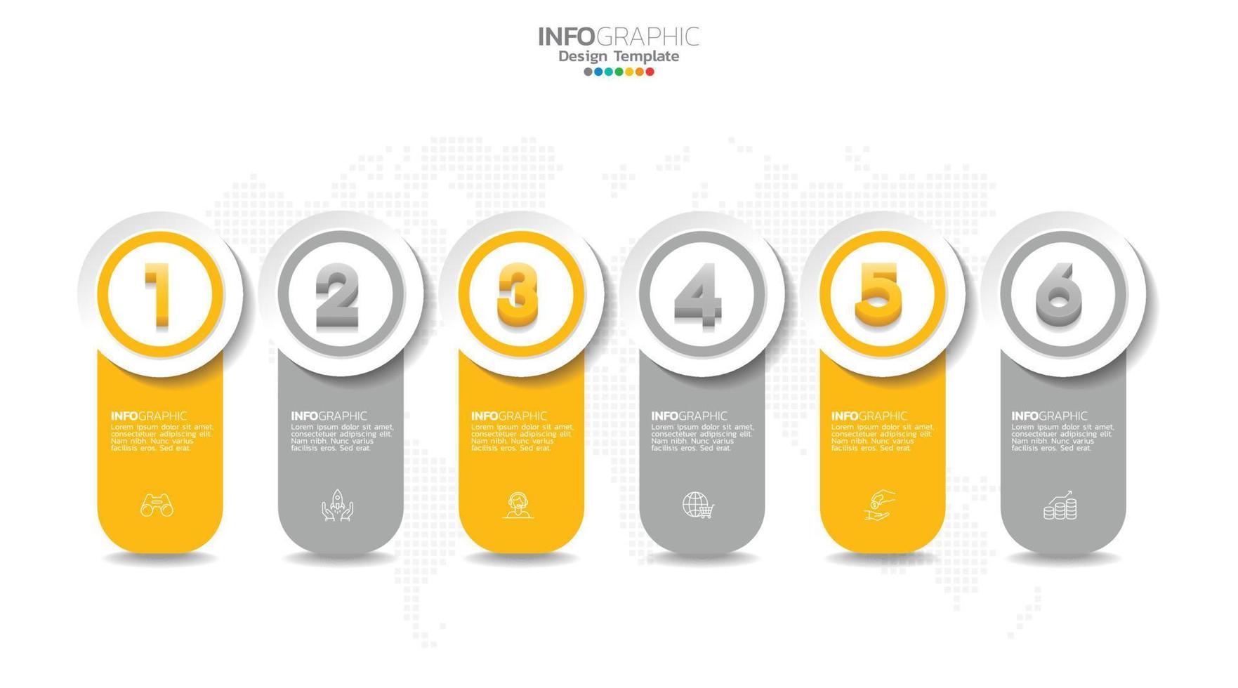 El vector infográfico de línea de tiempo con 6 pasos se puede utilizar para el diseño web del informe anual del diagrama de diseño de flujo de trabajo.