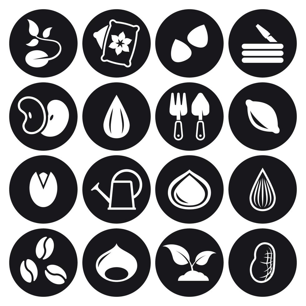 Seed icons set. White on a black background vector