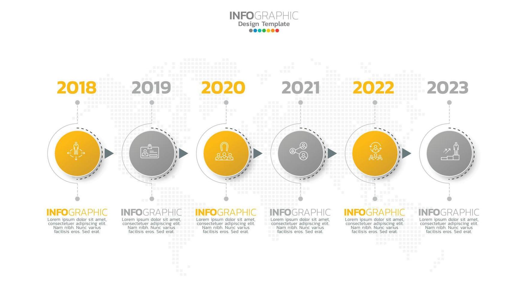 Timeline infographic vector with 6 steps can be used for workflow layout diagram annual report web design.