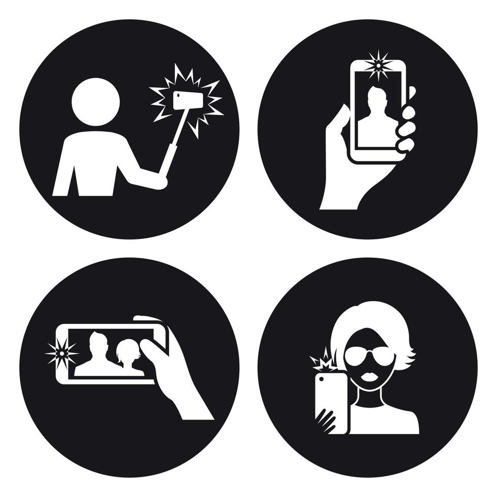 Selfie icons set. White on a black background vector