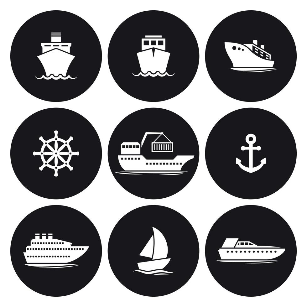 conjunto de iconos de barco. blanco sobre un fondo negro vector