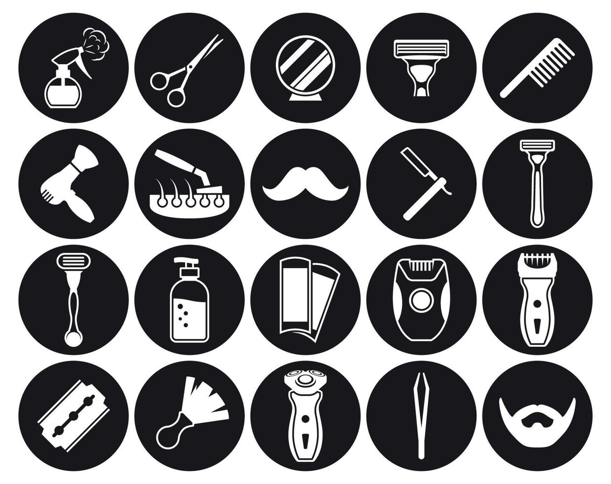 Barber, Shoving icons set. White on a black background vector