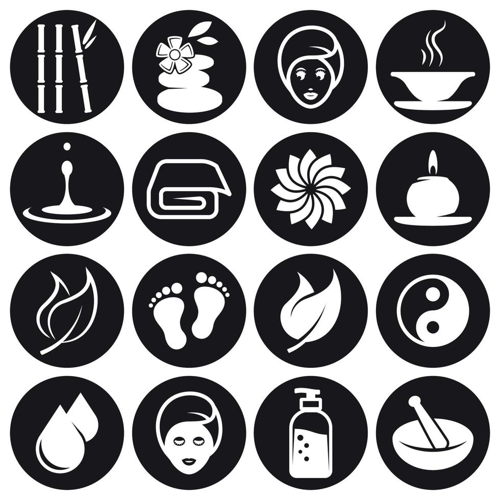 Spa icons set. White on a black background vector
