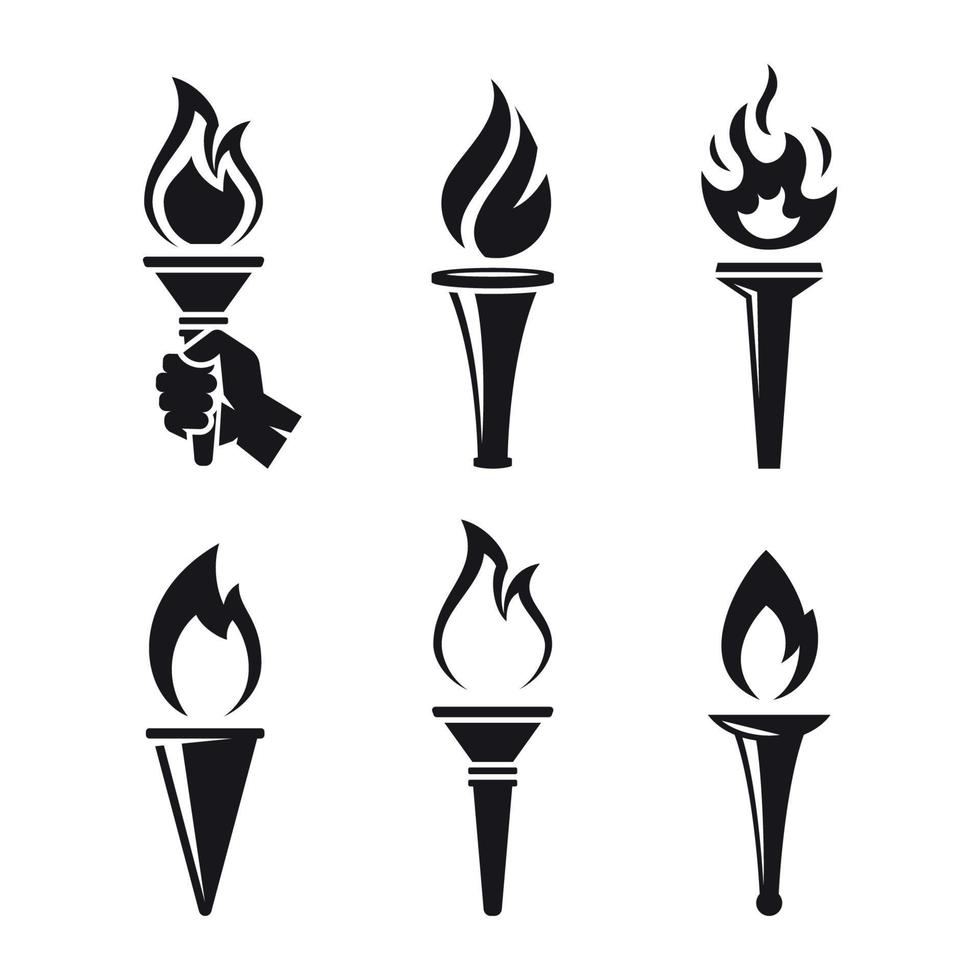 conjunto de iconos de antorcha. Negro sobre un fondo blanco vector