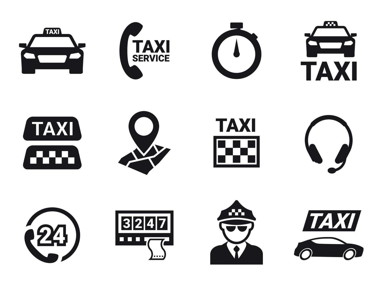 conjunto de iconos de taxi. Negro sobre un fondo blanco vector
