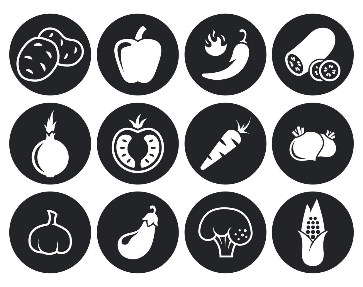 Vegetables web icon. White on a black background vector