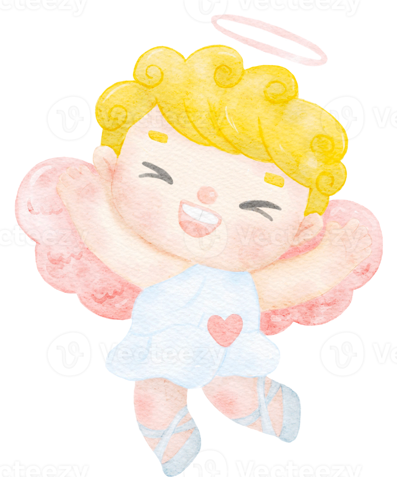 linda acuarela feliz sonrisa rubio pelo rizado amor enamorado cupido ángel niño vivero png