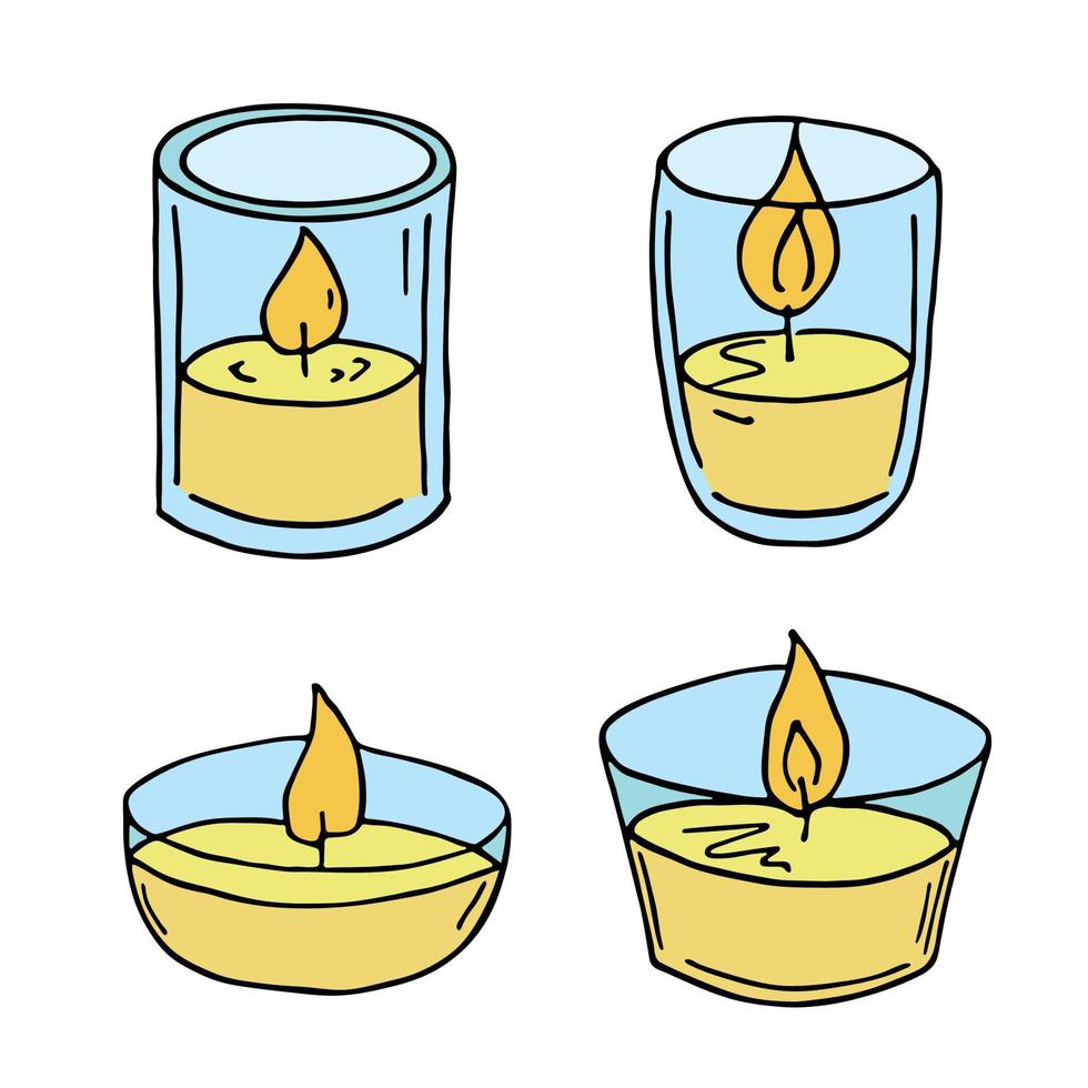 juego de velas encendidas. ilustración de garabato clipart dibujado a mano para tarjeta, logotipo, diseño vector