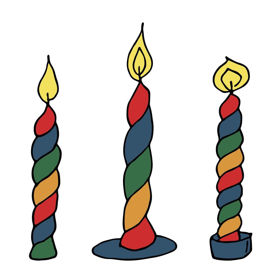 juego de velas de cumpleaños en llamas. ilustración de un solo garabato. clipart dibujado a mano para tarjeta, logotipo, diseño vector