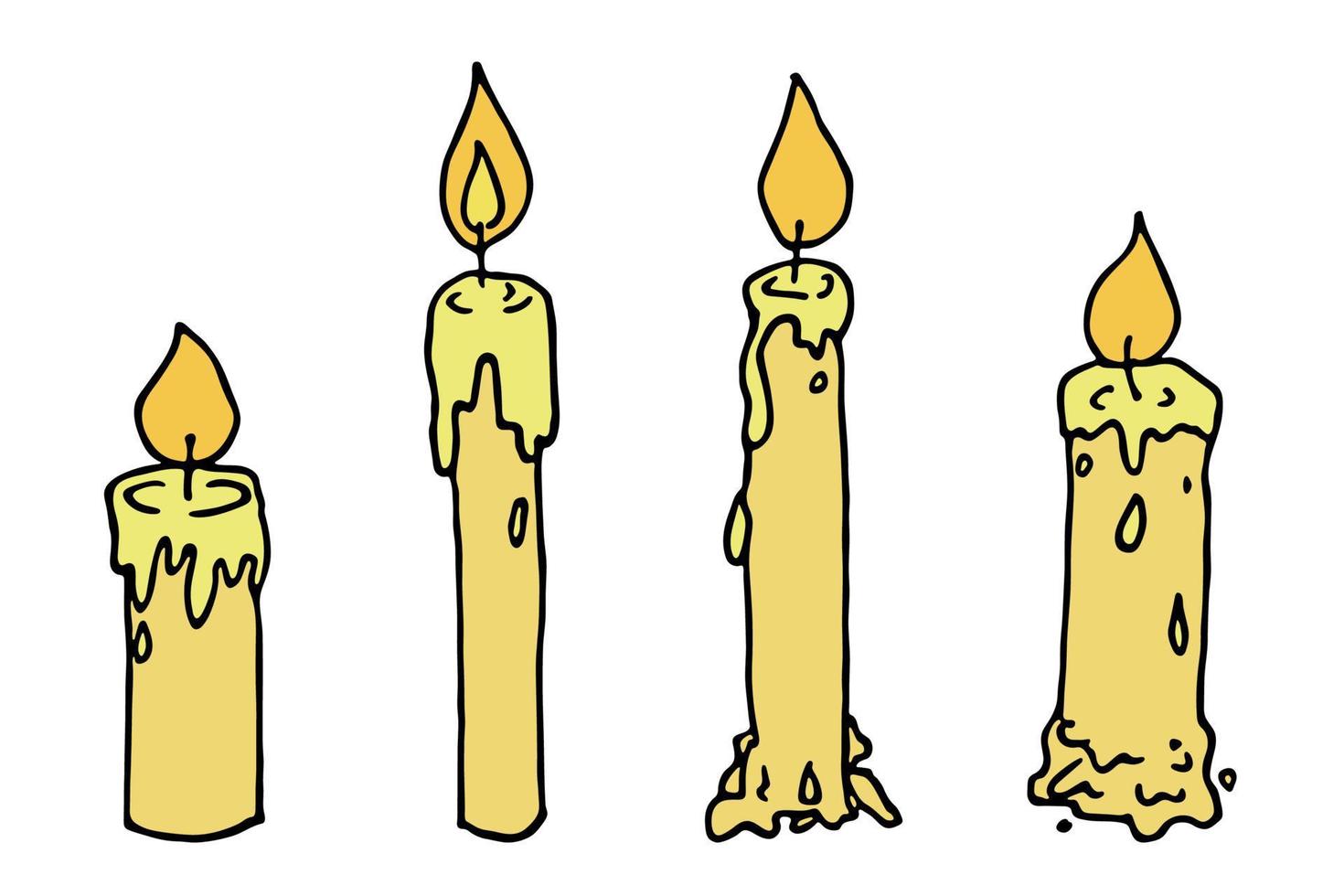 Burning candle set. Doodle illustration. Hand drawn clipart for card, logo, design vector