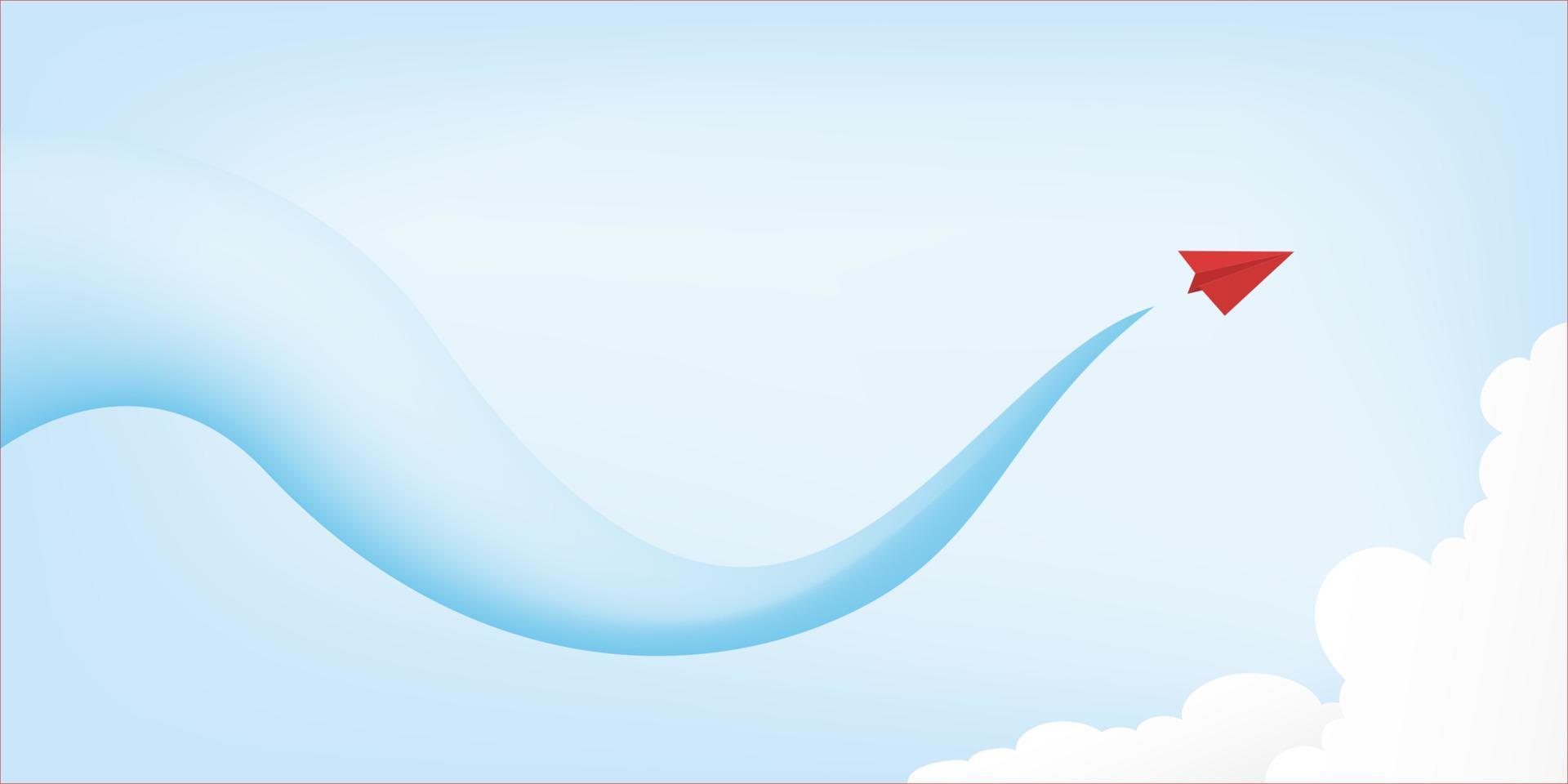 Red paper airplane leader flying on blue sky background. Creative concept idea of  business success and leadership in paper craft art style design .Vector illustration vector