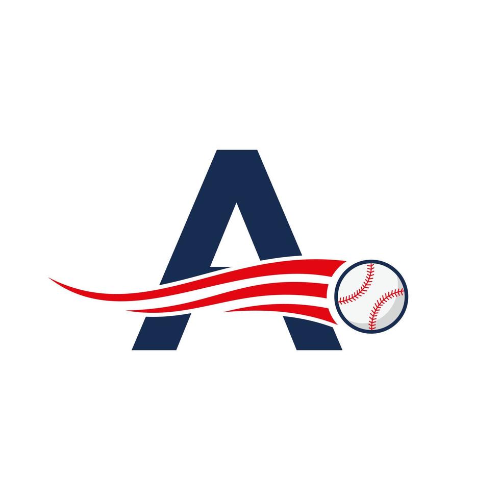 letra inicial un concepto de logotipo de béisbol con plantilla de vector de icono de béisbol en movimiento