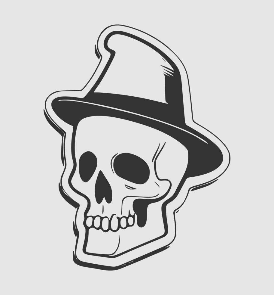 cabeza de cráneo vintage en gorra o sombrero en estilo monocromo ilustración vectorial aislada vector