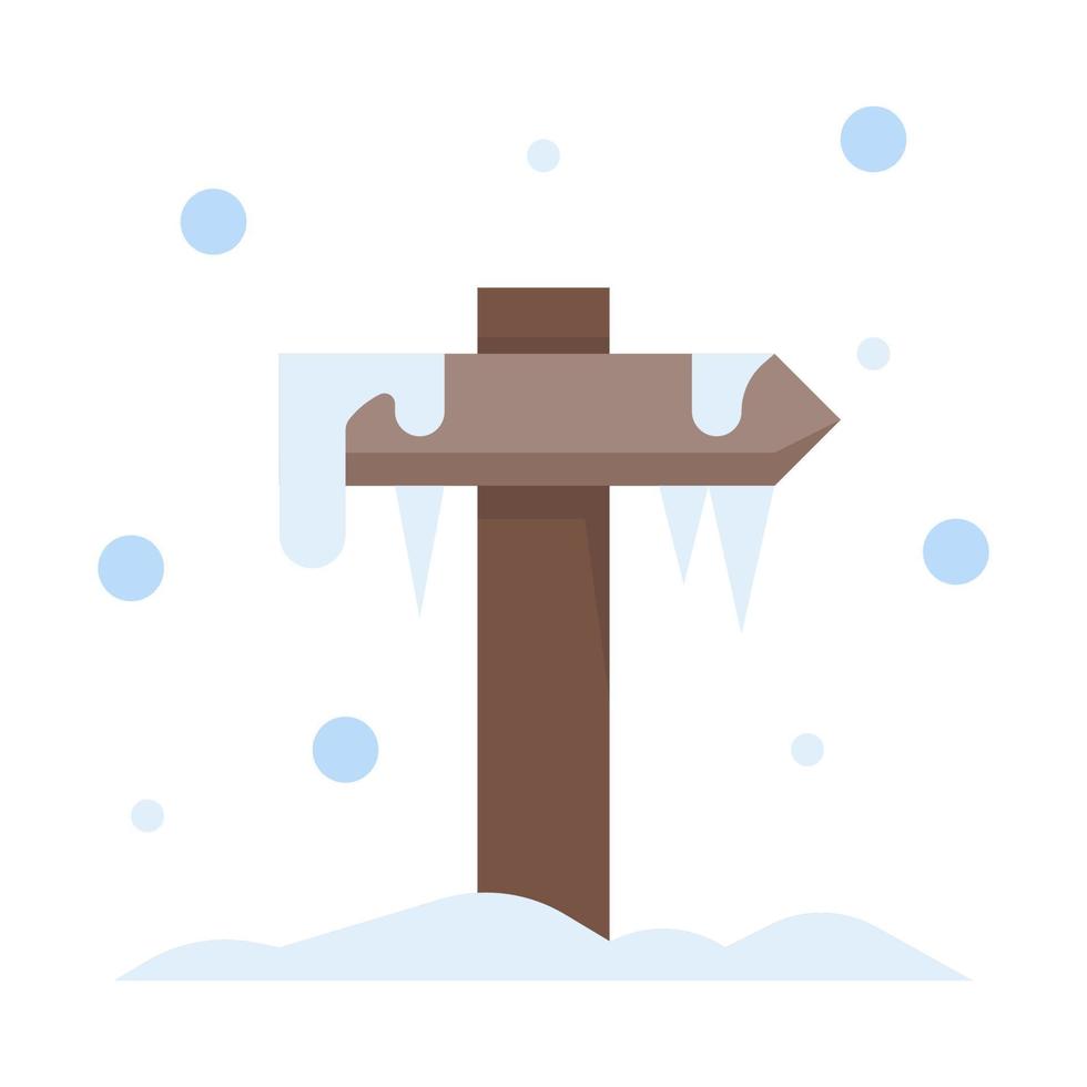 icono de dirección en vector de estilo plano, icono de invierno, icono de nieve, nevando, icono de madera